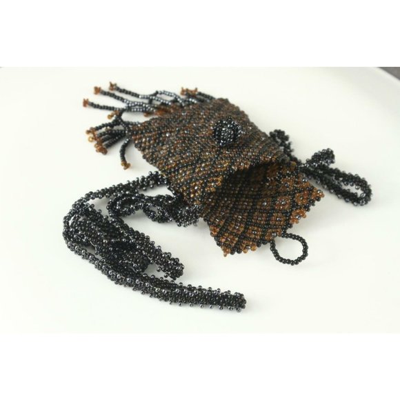 Artisan Jewelry Beaded WICCA Amulet Bag Black & Brown Necklace Liz Schwartz - Picture 4 of 5